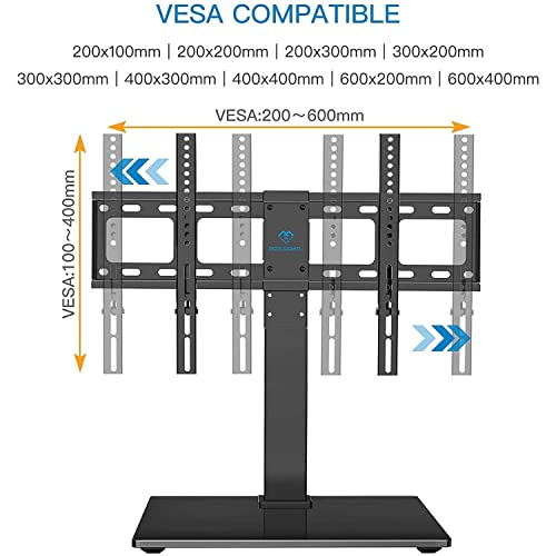 PERLESMITH Universal Swivel TV Stand Base, Table Top TV Stand for 37 to 65, 70 inch LCD LED TVs, Height Adjustable TV Mount Stand with Tempered Glass Base, VESA 600x400mm, Holds up to 88lbs, PSTVS13