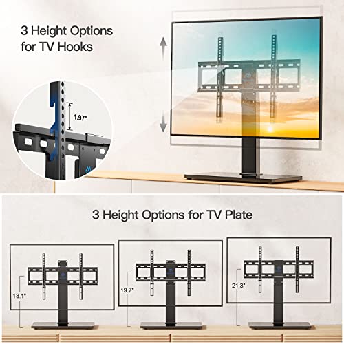 PERLESMITH Universal Swivel TV Stand Base, Table Top TV Stand for 37 to 65, 70 inch LCD LED TVs, Height Adjustable TV Mount Stand with Tempered Glass Base, VESA 600x400mm, Holds up to 88lbs, PSTVS13