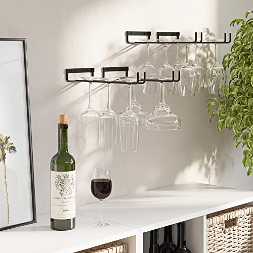 Wallniture Chiraz Stemware Wine Glass Rack Wall Mountable Wrought Iron Black 11 Inch Set of 4