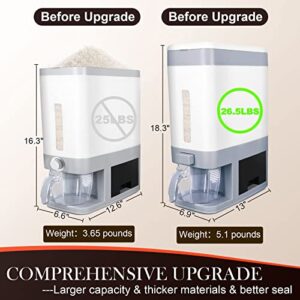 MATCHAIDEN7 26.5Lbs Airtight Rice Dispenser with Measuring Cup: Extra Large Rice Storage Container with Fresh Box and Side Storage Box, Perfect to Hold 25 Pounds of Rice