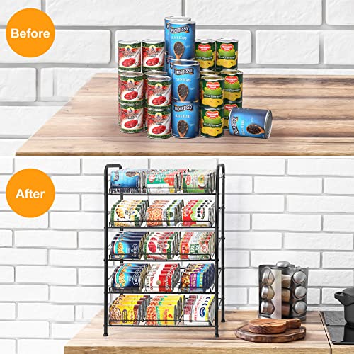 MOOACE Can Organizer for Pantry, Can Rack Organizer Holds up 60 Cans, Can Storage Organizer Rack for Canned food Kitchen Cabinet Pantry Countertop, Black