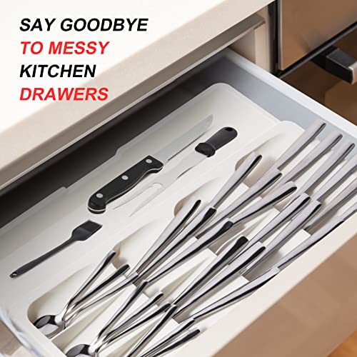 Faridabio Kitchen Drawer Organizer Tray,Expandable Cutlery Silverware Organizer Storage Tray for Kitchen Drawer Flatware Spoons Forks,Creamy White