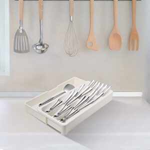 Faridabio Kitchen Drawer Organizer Tray,Expandable Cutlery Silverware Organizer Storage Tray for Kitchen Drawer Flatware Spoons Forks,Creamy White