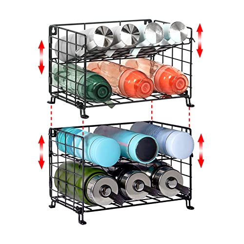 JKsmart Adjustable Water Bottle Organizer,4-Tier Wall-Mounted Water Bottle Holder, Stackable Water Bottle Storage Rack for Kitchen Pantry, Cabinet