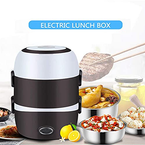 3 Layers Electric Warmer Lunch Box Food Heater Portable Bento Rice Cooker Office Lunch Containers Warming Home Food Grade Material Steamer with Stainless Steel Bowls, Egg Steaming Rack -Brown