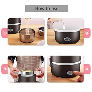 3 Layers Electric Warmer Lunch Box Food Heater Portable Bento Rice Cooker Office Lunch Containers Warming Home Food Grade Material Steamer with Stainless Steel Bowls, Egg Steaming Rack -Brown