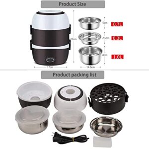 3 Layers Electric Warmer Lunch Box Food Heater Portable Bento Rice Cooker Office Lunch Containers Warming Home Food Grade Material Steamer with Stainless Steel Bowls, Egg Steaming Rack -Brown