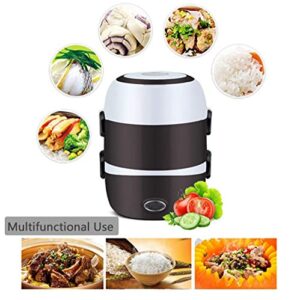 3 Layers Electric Warmer Lunch Box Food Heater Portable Bento Rice Cooker Office Lunch Containers Warming Home Food Grade Material Steamer with Stainless Steel Bowls, Egg Steaming Rack -Brown