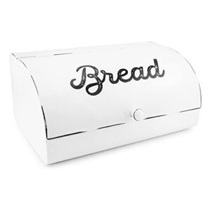 auldhome white bread box; farmhouse vintage enamelware countertop bread bin