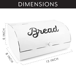 AuldHome White Bread Box; Farmhouse Vintage Enamelware Countertop Bread Bin