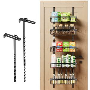 over the door pantry organizer 5 tier,pantry organization and storage,heavy-duty metal pantry door organizer with 5 baskets,adjustable hooks for doors thickness between 1.5 to 3 inch