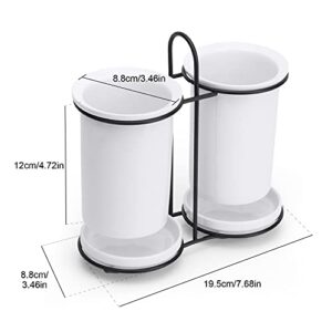 Kitchen Utensil Holder, Ceramic Utensils Crock for Countertop, Cooking Utensil Crock with Drain Holes and Metal Rack , Utensil Organizer for Countertop, Easy to Clean for Party, Home, Counter-White