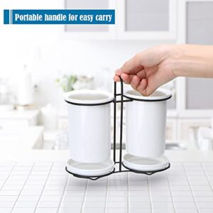 Kitchen Utensil Holder, Ceramic Utensils Crock for Countertop, Cooking Utensil Crock with Drain Holes and Metal Rack , Utensil Organizer for Countertop, Easy to Clean for Party, Home, Counter-White