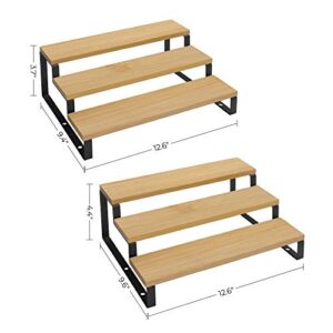 SONGMICS Spice Rack, Set of 2 Cabinet Shelf Organizers, 3-Tier Extendable Spice Holder, Bamboo, Stackable, for Pantry, Cupboard, Countertop, Natural and Black UKCS016N01