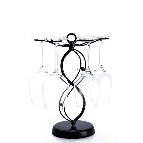 Countertop Wine Glass Holder - Freestanding Tabletop Stemware Storage Rack Metal Glasses Display Rack Black with 6 Hooks