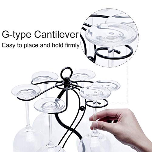 Countertop Wine Glass Holder - Freestanding Tabletop Stemware Storage Rack Metal Glasses Display Rack Black with 6 Hooks