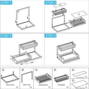 Mlesi Under Sink Organizers and Storage, 2 Tier Sliding Cabinet Basket Organizer with Non-Slip Pads, Multi-Purpose Under Sink Organizer for Bathroom Kitchen, Carbon Steel/Black