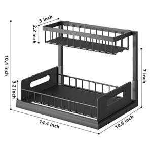 Mlesi Under Sink Organizers and Storage, 2 Tier Sliding Cabinet Basket Organizer with Non-Slip Pads, Multi-Purpose Under Sink Organizer for Bathroom Kitchen, Carbon Steel/Black