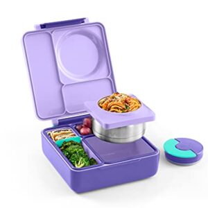 Omie OmieBox Insulated Bento Lunch Box with Leak Proof Thermos Food Jar-3 Compartments, Two Temperature Zones, One Size, (Purple Plum)