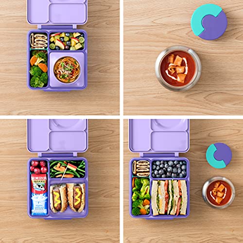 Omie OmieBox Insulated Bento Lunch Box with Leak Proof Thermos Food Jar-3 Compartments, Two Temperature Zones, One Size, (Purple Plum)