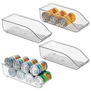 mdesign long plastic soup can dispenser storage organizer container bin for kitchen pantry, countertop, cabinet, refrigerator, freezer, hold canned food, soda, water, ligne collection, 4 pack – clear