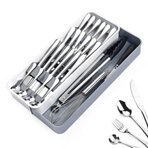 aionvidas expandable silverware organizer storage tray, compact cutlery organizer in kitchen drawer, adjustable and removable flatware organizer for kitchen drawer holding utensils spoons knife forks