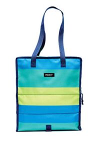 packit freezable grocery shopping bag with zip closure, fresh stripe