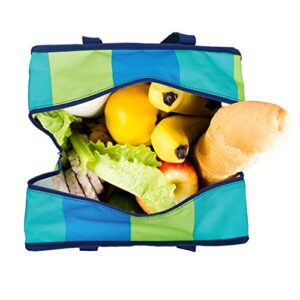 PackIt Freezable Grocery Shopping Bag with Zip Closure, Fresh Stripe