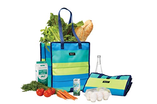 PackIt Freezable Grocery Shopping Bag with Zip Closure, Fresh Stripe