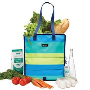 PackIt Freezable Grocery Shopping Bag with Zip Closure, Fresh Stripe