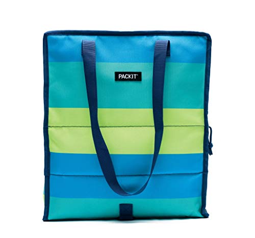 PackIt Freezable Grocery Shopping Bag with Zip Closure, Fresh Stripe