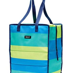 PackIt Freezable Grocery Shopping Bag with Zip Closure, Fresh Stripe