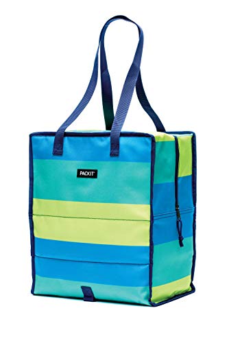 PackIt Freezable Grocery Shopping Bag with Zip Closure, Fresh Stripe