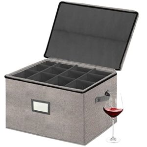 xmasorme stemware storage cases, wine glass storage box containers hard shell crystal glassware case for 12 red wine glasses, with label window, handles for moving,storage,picnics