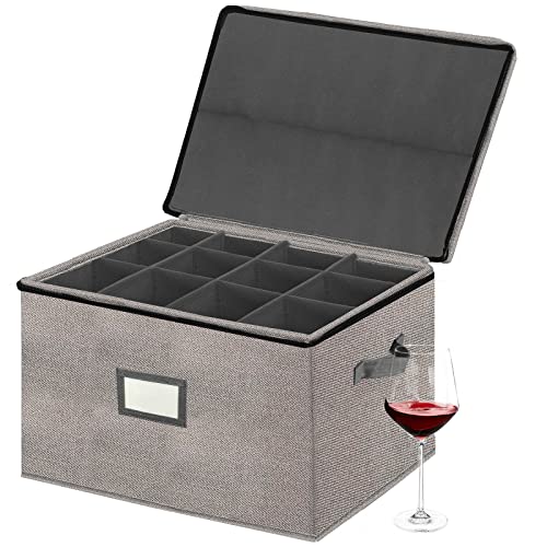 Xmasorme Stemware Storage Cases, Wine Glass Storage Box Containers Hard Shell Crystal Glassware Case for 12 Red Wine Glasses, with Label Window, Handles for Moving,Storage,Picnics