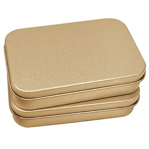 4 Pack Tin Box Containers 3.7 x 2.4 x 0.8 Inch Metal Tins Storage Box with Hinge Lids, for Home Storage, Outdoor Active Storage Containers, Home Organizer Small Tins, Gold