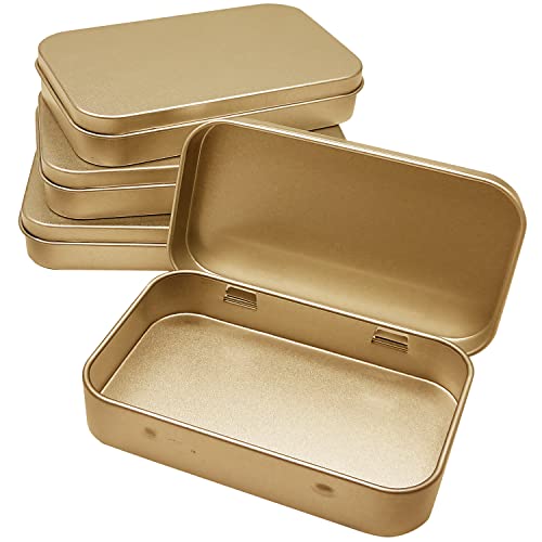 4 Pack Tin Box Containers 3.7 x 2.4 x 0.8 Inch Metal Tins Storage Box with Hinge Lids, for Home Storage, Outdoor Active Storage Containers, Home Organizer Small Tins, Gold