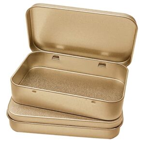 4 Pack Tin Box Containers 3.7 x 2.4 x 0.8 Inch Metal Tins Storage Box with Hinge Lids, for Home Storage, Outdoor Active Storage Containers, Home Organizer Small Tins, Gold