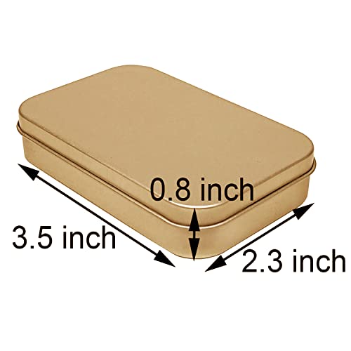 4 Pack Tin Box Containers 3.7 x 2.4 x 0.8 Inch Metal Tins Storage Box with Hinge Lids, for Home Storage, Outdoor Active Storage Containers, Home Organizer Small Tins, Gold