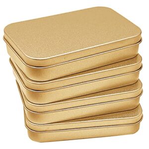 4 Pack Tin Box Containers 3.7 x 2.4 x 0.8 Inch Metal Tins Storage Box with Hinge Lids, for Home Storage, Outdoor Active Storage Containers, Home Organizer Small Tins, Gold