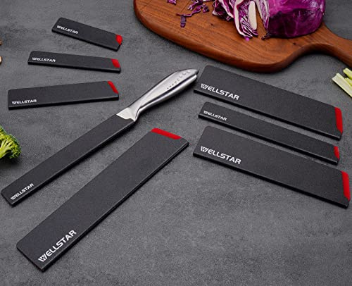 WELLSTAR Knife Edge Guards Set, 8 Piece Universal Blade Covers, BPA Free ABS Protective Blade Sheaths, Non-Scratch Felt Lining Kitchen Knives Covers (Knives not included)