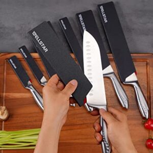 WELLSTAR Knife Edge Guards Set, 8 Piece Universal Blade Covers, BPA Free ABS Protective Blade Sheaths, Non-Scratch Felt Lining Kitchen Knives Covers (Knives not included)