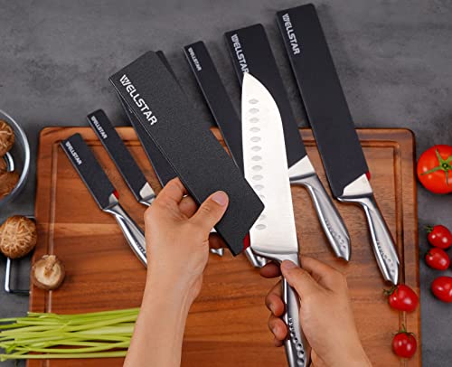 WELLSTAR Knife Edge Guards Set, 8 Piece Universal Blade Covers, BPA Free ABS Protective Blade Sheaths, Non-Scratch Felt Lining Kitchen Knives Covers (Knives not included)