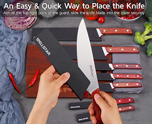 WELLSTAR Knife Edge Guards Set, 8 Piece Universal Blade Covers, BPA Free ABS Protective Blade Sheaths, Non-Scratch Felt Lining Kitchen Knives Covers (Knives not included)