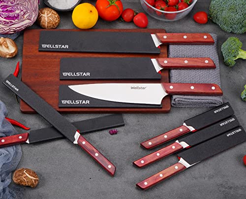 WELLSTAR Knife Edge Guards Set, 8 Piece Universal Blade Covers, BPA Free ABS Protective Blade Sheaths, Non-Scratch Felt Lining Kitchen Knives Covers (Knives not included)