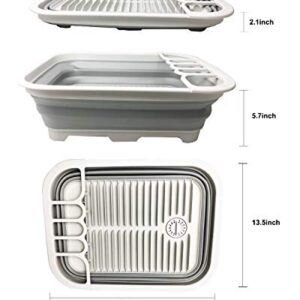 SAMMART 12L (3.17 Gallon) Collapsible Dish Drainer with Swivel spout - Foldable Drying Rack Set - Portable Dinnerware Organizer - Space Saving Kitchen Storage Tray (Grey)