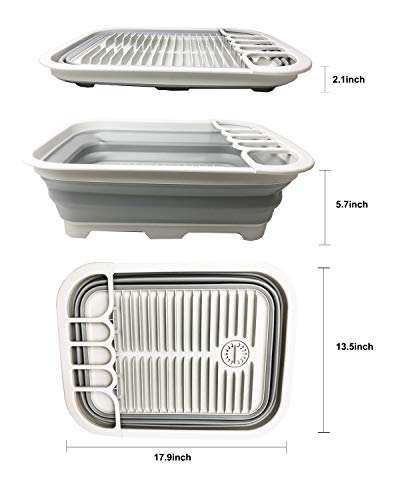 SAMMART 12L (3.17 Gallon) Collapsible Dish Drainer with Swivel spout - Foldable Drying Rack Set - Portable Dinnerware Organizer - Space Saving Kitchen Storage Tray (Grey)