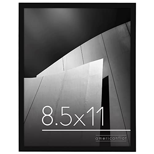 Americanflat 8.5x11 Thin Picture Frame in Black with Shatter Resistant Glass - Horizontal and Vertical Formats for Wall and Tabletop