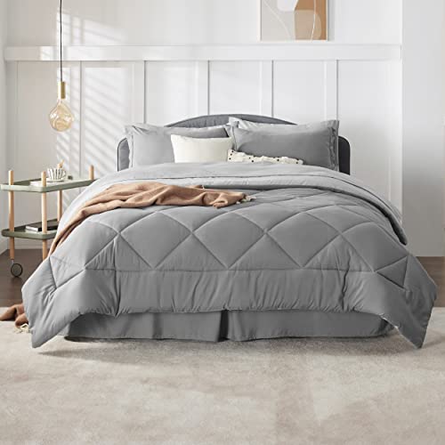 BEDSURE Queen Comforter Set - 7 Pieces Reversible Queen Bed Set Bed in a Bag with Comforters Queen Size, Sheets, Pillowcases & Shams, Grey Bedding Sets