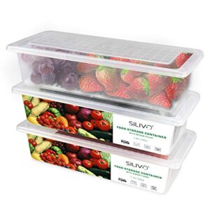 silivo food storage containers for fridge (3 pack) – 1.5l produce saver containers for refrigerator with removable drain tray keep fresh for produce, fruits and vegetables